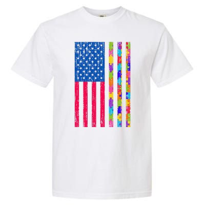 Autism American Flag Distressed For Autism Awareness Garment-Dyed Heavyweight T-Shirt