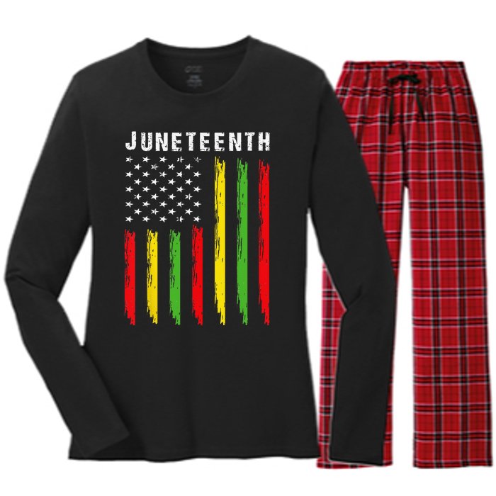 African American Flag Juneteenth Women's Long Sleeve Flannel Pajama Set 