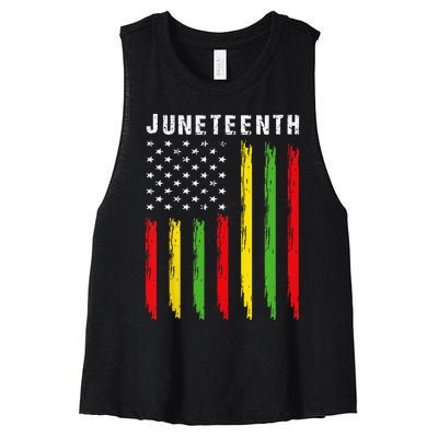 African American Flag Juneteenth Women's Racerback Cropped Tank