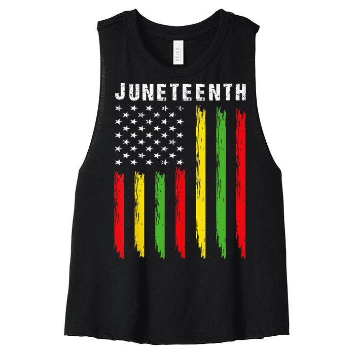 African American Flag Juneteenth Women's Racerback Cropped Tank