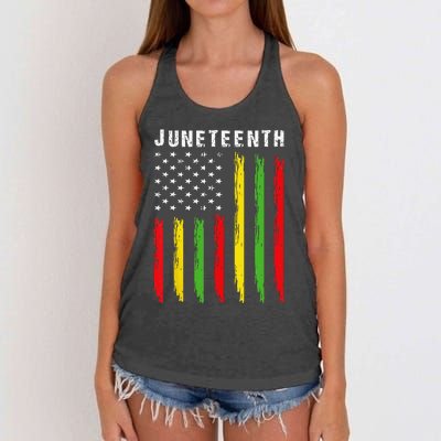 African American Flag Juneteenth Women's Knotted Racerback Tank