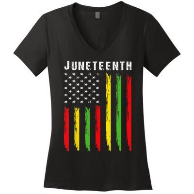 African American Flag Juneteenth Women's V-Neck T-Shirt