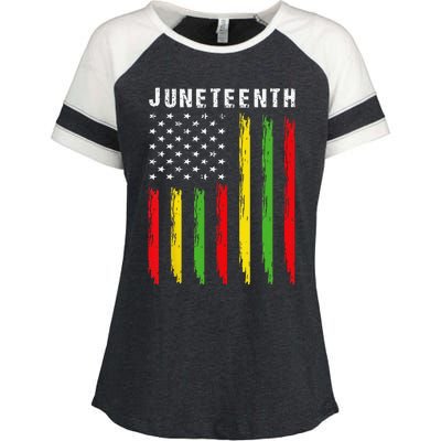 African American Flag Juneteenth Enza Ladies Jersey Colorblock Tee