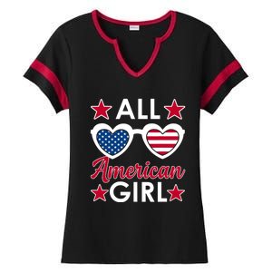 All American Girl 4th Of July Girl Sunglasses Ladies Halftime Notch Neck Tee