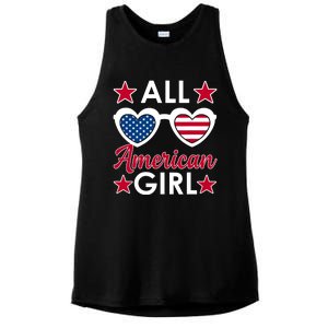 All American Girl 4th Of July Girl Sunglasses Ladies PosiCharge Tri-Blend Wicking Tank