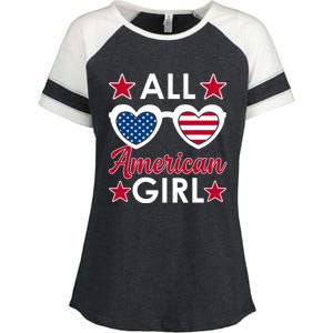 All American Girl 4th Of July Girl Sunglasses Enza Ladies Jersey Colorblock Tee