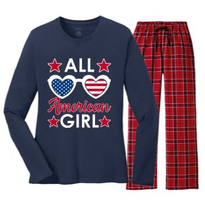 All American Girl 4th Of July Girl Sunglasses Women's Long Sleeve Flannel Pajama Set 