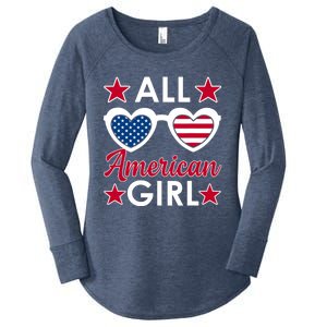 All American Girl 4th Of July Girl Sunglasses Women's Perfect Tri Tunic Long Sleeve Shirt