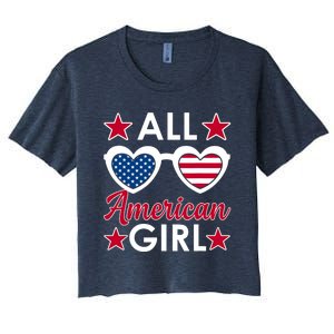 All American Girl 4th Of July Girl Sunglasses Women's Crop Top Tee