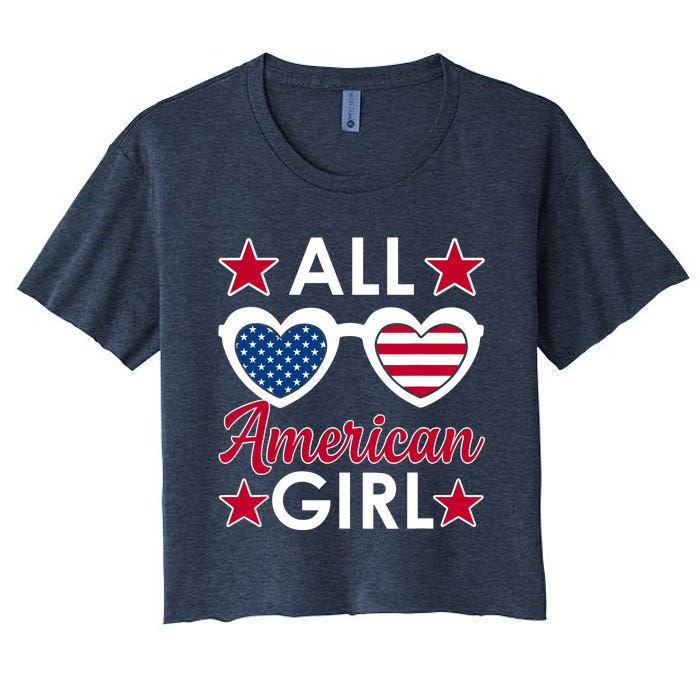 All American Girl 4th Of July Girl Sunglasses Women's Crop Top Tee