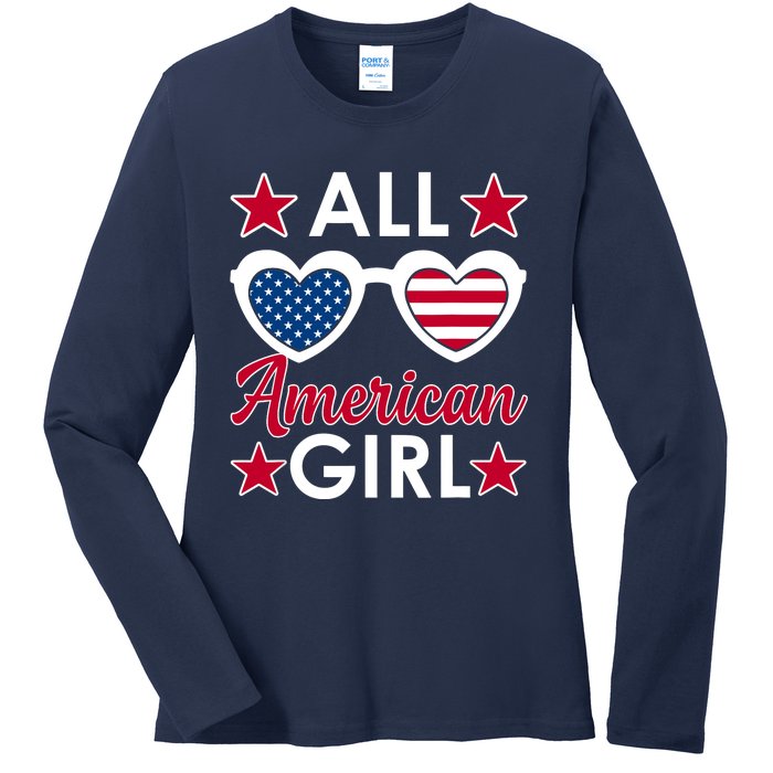 All American Girl 4th Of July Girl Sunglasses Ladies Long Sleeve Shirt