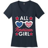 All American Girl 4th Of July Girl Sunglasses Women's V-Neck T-Shirt