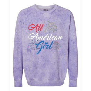 All American Girl Women American Flag 4th Of July Fireworks Colorblast Crewneck Sweatshirt