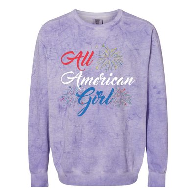 All American Girl Women American Flag 4th Of July Fireworks Colorblast Crewneck Sweatshirt