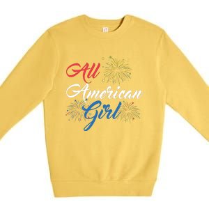 All American Girl Women American Flag 4th Of July Fireworks Premium Crewneck Sweatshirt