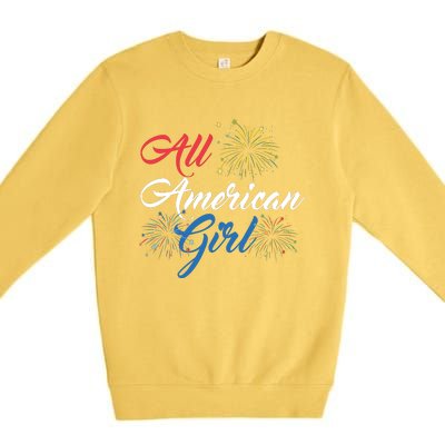 All American Girl Women American Flag 4th Of July Fireworks Premium Crewneck Sweatshirt