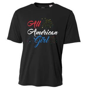 All American Girl Women American Flag 4th Of July Fireworks Cooling Performance Crew T-Shirt