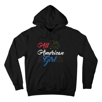 All American Girl Women American Flag 4th Of July Fireworks Hoodie