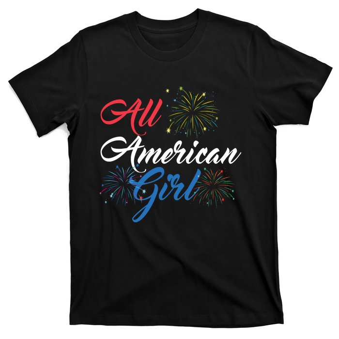 All American Girl Women American Flag 4th Of July Fireworks T-Shirt