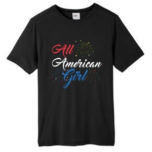 All American Girl Women American Flag 4th Of July Fireworks Tall Fusion ChromaSoft Performance T-Shirt