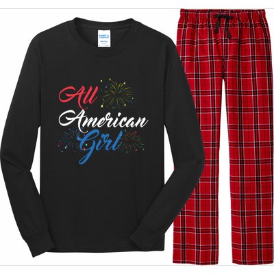 All American Girl Women American Flag 4th Of July Fireworks Long Sleeve Pajama Set