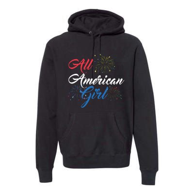 All American Girl Women American Flag 4th Of July Fireworks Premium Hoodie