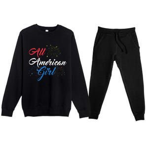 All American Girl Women American Flag 4th Of July Fireworks Premium Crewneck Sweatsuit Set