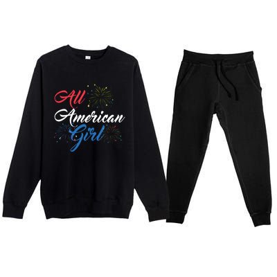 All American Girl Women American Flag 4th Of July Fireworks Premium Crewneck Sweatsuit Set