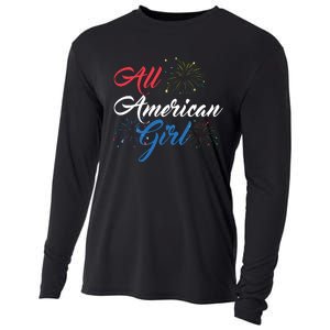 All American Girl Women American Flag 4th Of July Fireworks Cooling Performance Long Sleeve Crew