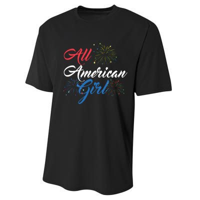 All American Girl Women American Flag 4th Of July Fireworks Performance Sprint T-Shirt