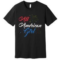 All American Girl Women American Flag 4th Of July Fireworks Premium T-Shirt