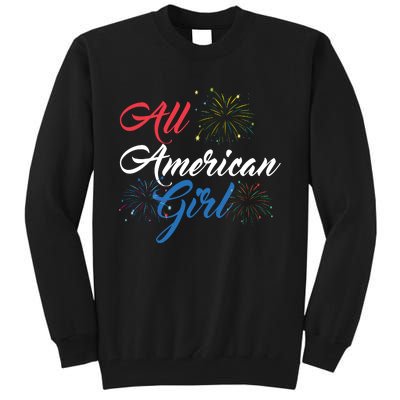 All American Girl Women American Flag 4th Of July Fireworks Tall Sweatshirt