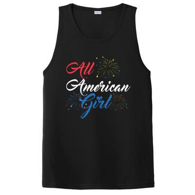 All American Girl Women American Flag 4th Of July Fireworks PosiCharge Competitor Tank