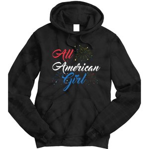 All American Girl Women American Flag 4th Of July Fireworks Tie Dye Hoodie