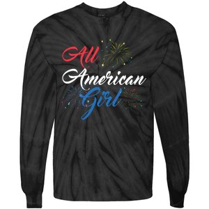 All American Girl Women American Flag 4th Of July Fireworks Tie-Dye Long Sleeve Shirt