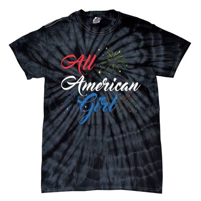 All American Girl Women American Flag 4th Of July Fireworks Tie-Dye T-Shirt