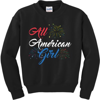 All American Girl Women American Flag 4th Of July Fireworks Kids Sweatshirt