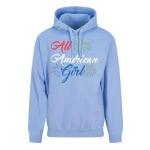 All American Girl Women American Flag 4th Of July Fireworks Unisex Surf Hoodie