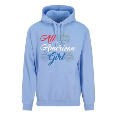 All American Girl Women American Flag 4th Of July Fireworks Unisex Surf Hoodie