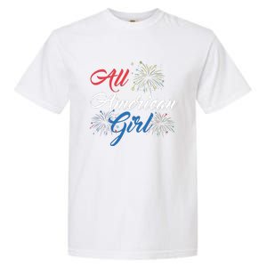 All American Girl Women American Flag 4th Of July Fireworks Garment-Dyed Heavyweight T-Shirt