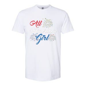 All American Girl Women American Flag 4th Of July Fireworks Softstyle CVC T-Shirt