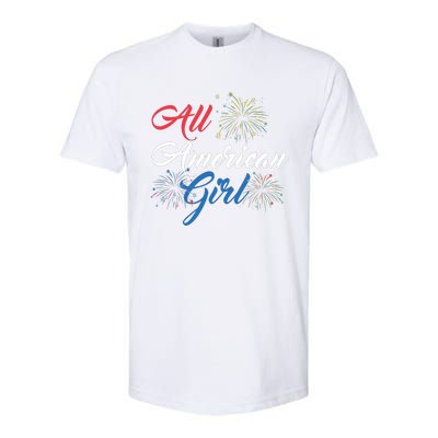 All American Girl Women American Flag 4th Of July Fireworks Softstyle CVC T-Shirt