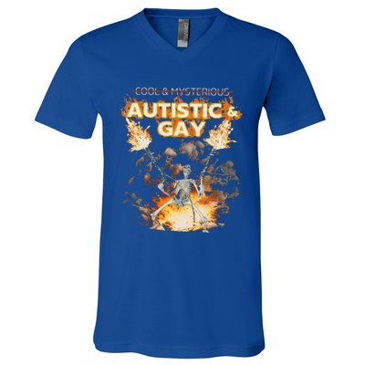 Autistic And Gay Skeleton V-Neck T-Shirt