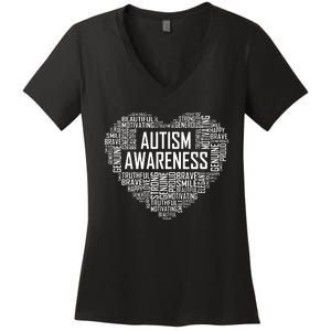 Autism Awareness Gift Heart Proud Support Month Gift Women's V-Neck T-Shirt