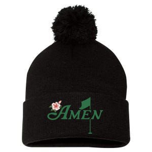 Amen Azalea Golf Masters Floral Golfing Enthusiast Pom Pom 12in Knit Beanie