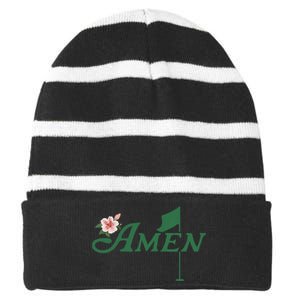 Amen Azalea Golf Masters Floral Golfing Enthusiast Striped Beanie with Solid Band