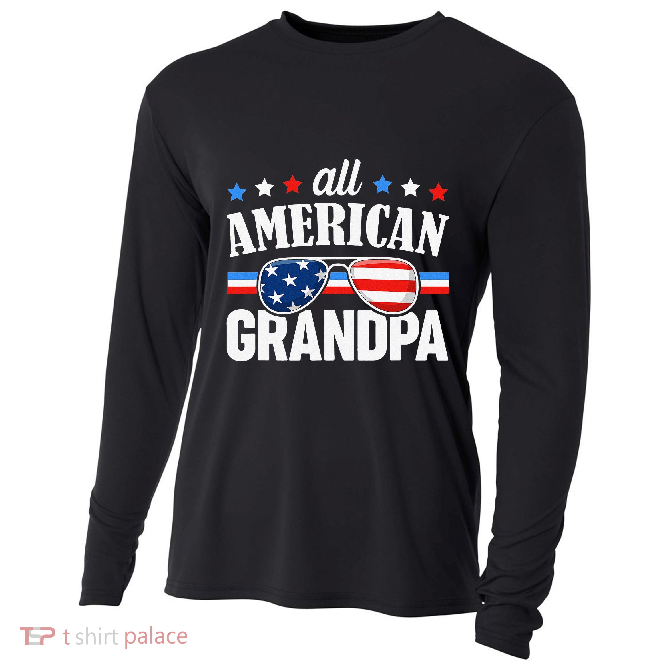 All American Grandpa 4th of July USA Family Matching Outfit Cooling Performance Long Sleeve Crew