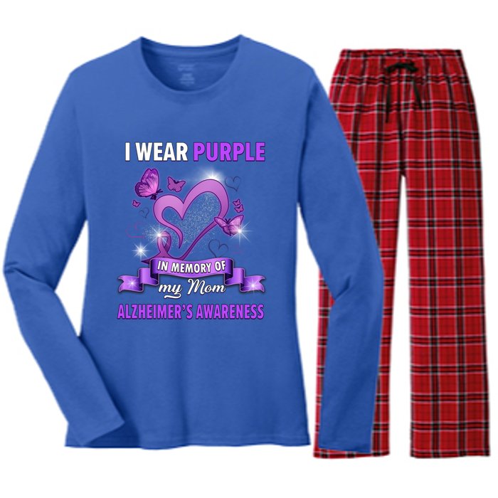 Alzheimer's Awareness Gift I Wear Purple In Memory Of My Mom Cool Gift Women's Long Sleeve Flannel Pajama Set 