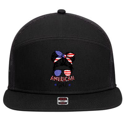 All American Girl 4th Of July Bleached Daughter USA 7 Panel Mesh Trucker Snapback Hat