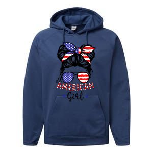 All American Girl 4th Of July Bleached Daughter USA Performance Fleece Hoodie